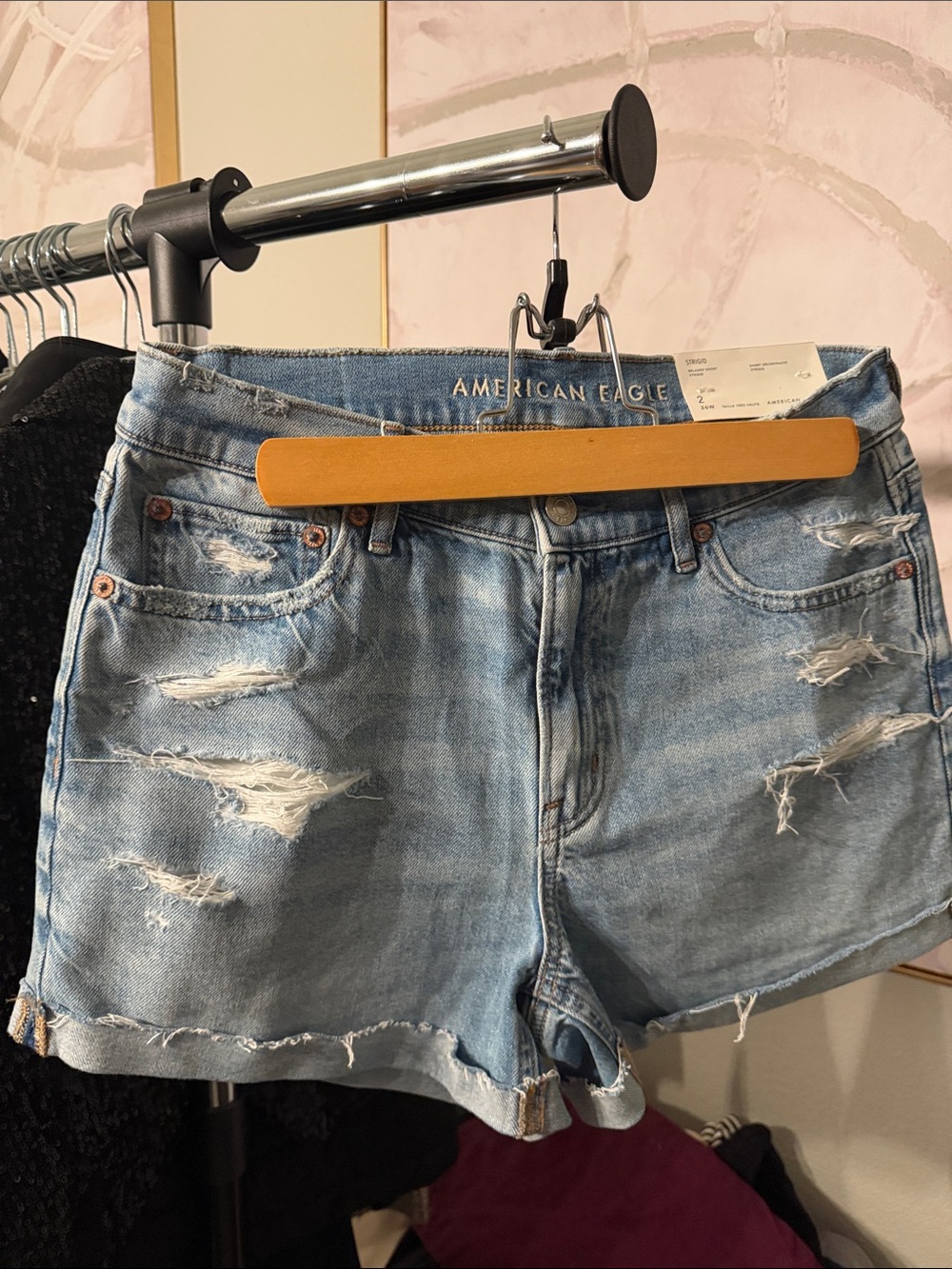 American Eagle Outfitters Faded Light Blue Distressed Denim Shorts